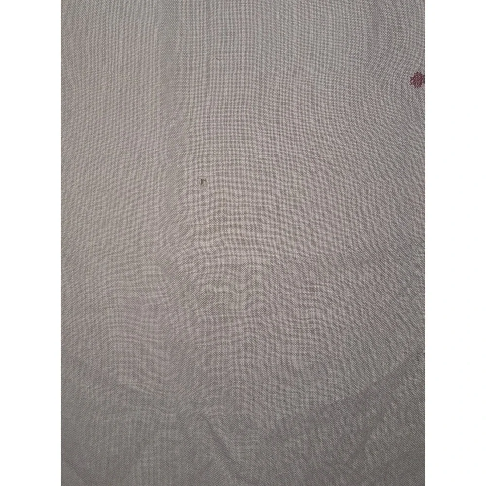 Vintage Pagoda Cross‎ Stitch Linen Tablecloth Oriental Chinoiserie White Blue